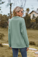 Collared Neck Cable-Knit Long Sleeve Blouse - Flyclothing LLC