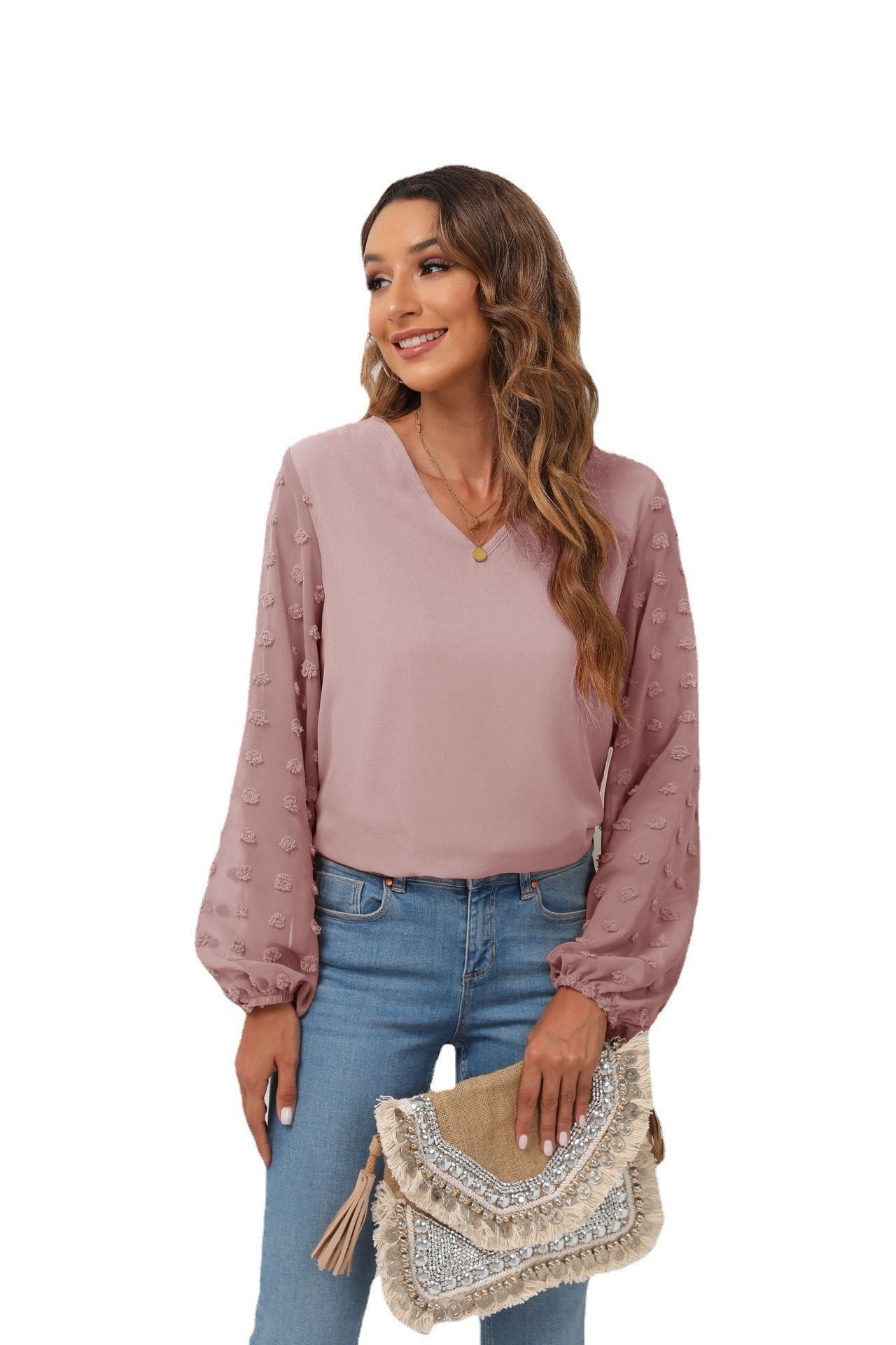 Swiss Dot Balloon Sleeve Blouse - Flyclothing LLC