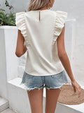 Decorative Button Frill Trim Round Neck Top - Trendsi