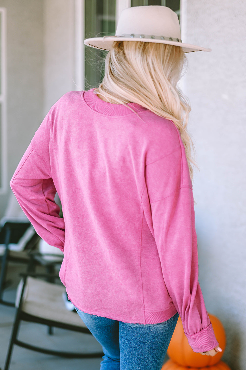 Twisted Plunge Neck Dropped Shoulder Sweatshirt - Flyclothing LLC