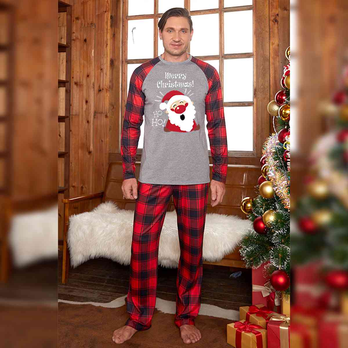 MERRY CHRISTMAS Graphic Top and Plaid Pants Set