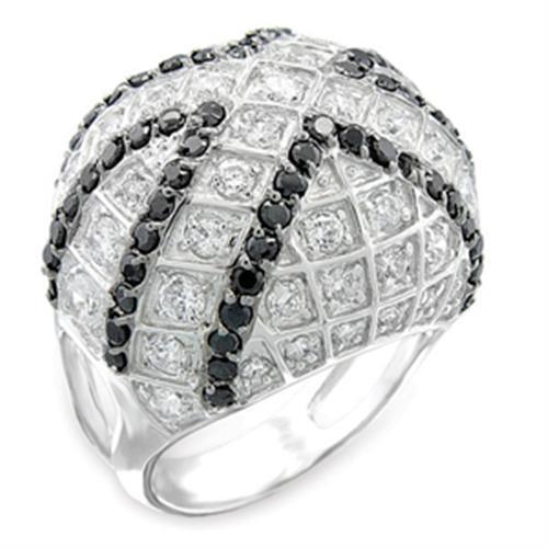 Alamode Rhodium + Ruthenium 925 Sterling Silver Ring with AAA Grade CZ in Jet - Flyclothing LLC