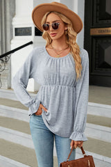 Round Neck Flounce Sleeve Blouse - Flyclothing LLC