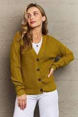 Zenana Kiss Me Tonight Full Size Button Down Cardigan in Chartreuse - Flyclothing LLC