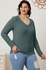 Basic Bae Full Size Ribbed V-Neck Long Sleeve T-Shirt - Flyclothing LLC