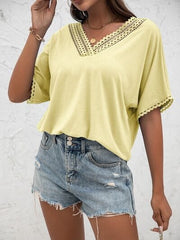 Lace Detail V-Neck T-Shirt - Trendsi