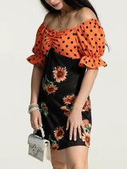 Ruched Polka Dot Flounce Sleeve Dress - Flyclothing LLC