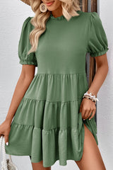 Puff Sleeve Tie Back Tiered Dress - Flyclothing LLC