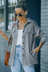 Textured Button Down Shirt Jacket with Pockets - Flyclothing LLC