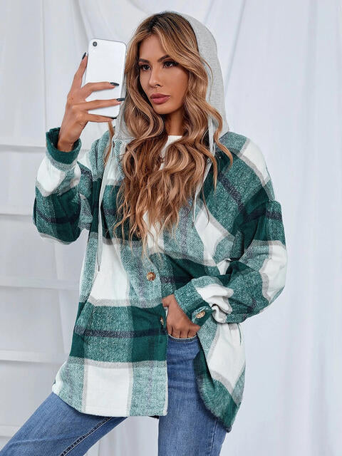 Plaid Hooded Jacket with Pockets - Flyclothing LLC