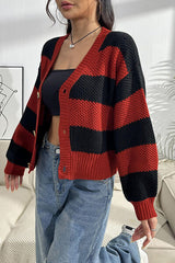 Striped Button Up Dropped Shoulder Cardigan - Flyclothing LLC