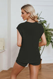 Ribbed Round Neck Pocket Knit Top and Shorts Set - Flyclothing LLC