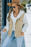 Two-Tone Spliced Denim Sherpa Hooded Jacket - Flyclothing LLC