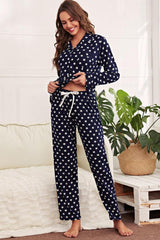 Star Print Button-Up Shirt and Pants Lounge Set - Flyclothing LLC