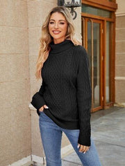 Cable-Knit Mock Neck Sweater - Flyclothing LLC