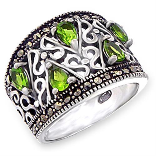 Alamode Antique Tone 925 Sterling Silver Ring with Synthetic Spinel in Peridot - Flyclothing LLC