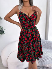 Printed Plunge Cap Sleeve Cami Dress - Flyclothing LLC