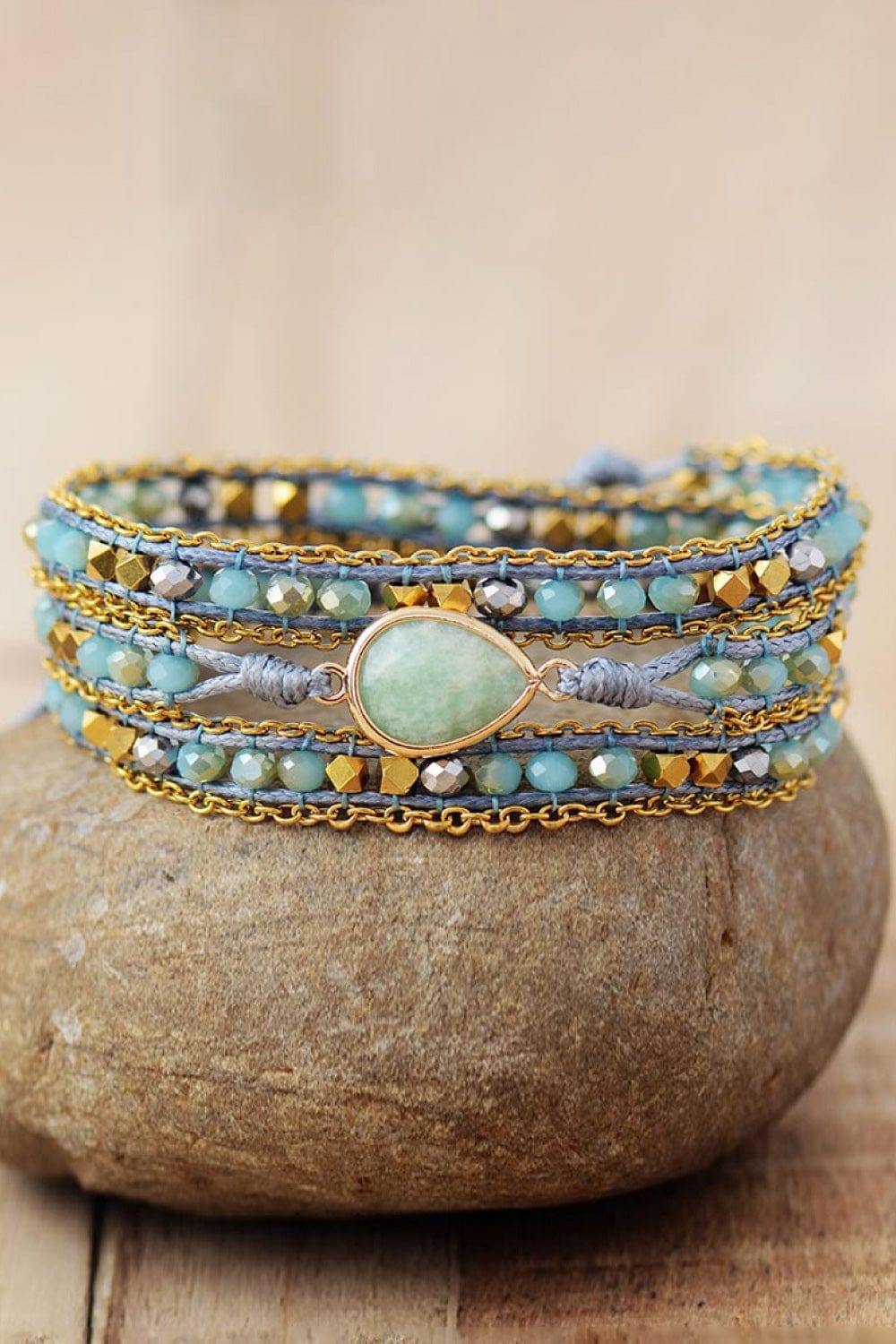 Handmade Teardrop Shape Triple Layer Beaded Bracelet - Trendsi