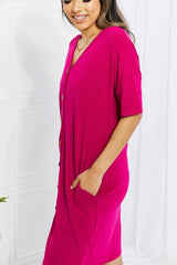 BOMBOM Sunday Brunch Button Down Midi Dress in Magenta - Trendsi