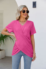 V-Neck Crisscross Short Sleeve Tee - Flyclothing LLC