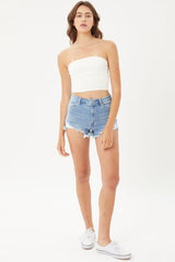 LOVE TREE Raw Hem Cat's Whisker Denim Shorts - Flyclothing LLC