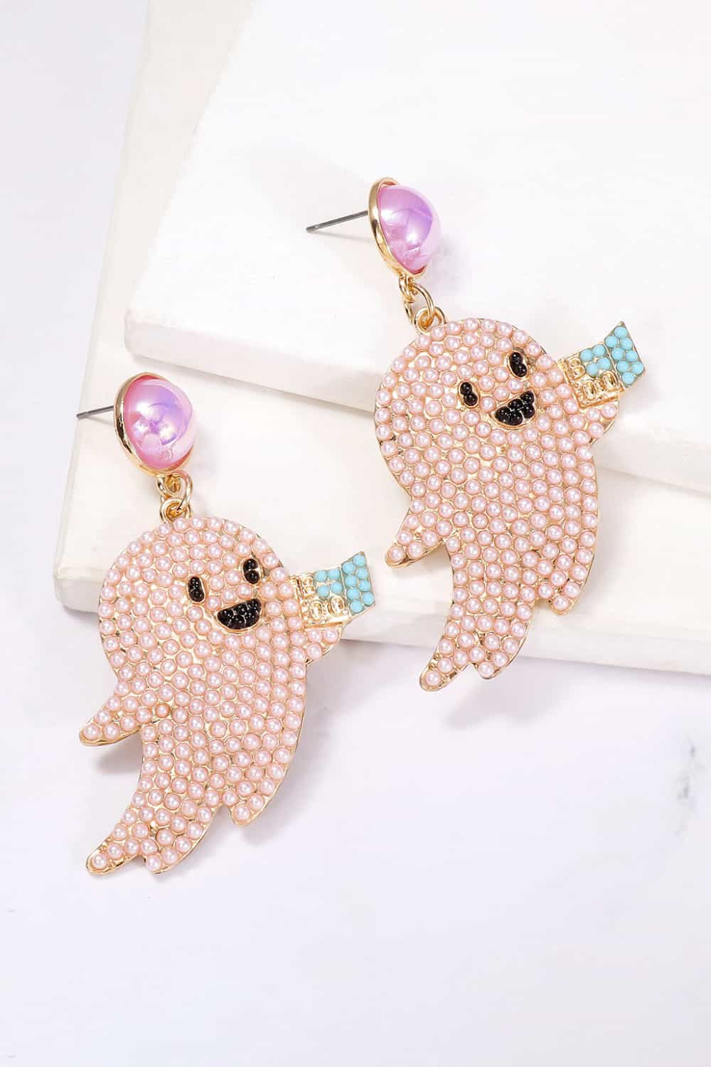 Ghost Shape Synthetic Pearl Dangle Earrings - Flyclothing LLC