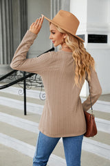 Cable-Knit Long Sleeve V-Neck T-Shirt - Flyclothing LLC