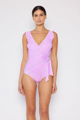 Marina West Swim Full Size Float On Ruffle Faux Wrap One-Piece in Carnation Pink - Trendsi