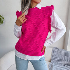 Ruffle Shoulder Ribbed Trim Sweater Vest - Flyclothing LLC