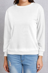 Round Neck Dropped Shoulder Sweatshirt - Trendsi