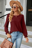 Round Neck Flounce Sleeve Blouse - Trendsi