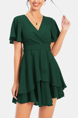 Surplice Neck Flutter Sleeve Dress - Flyclothing LLC