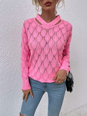 Openwork Cutout Dropped Shoulder Sweater - Flyclothing LLC