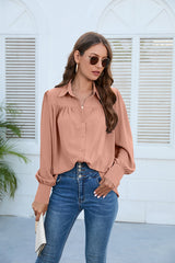 Puff Sleeve Collared Neck Shirt - Flyclothing LLC