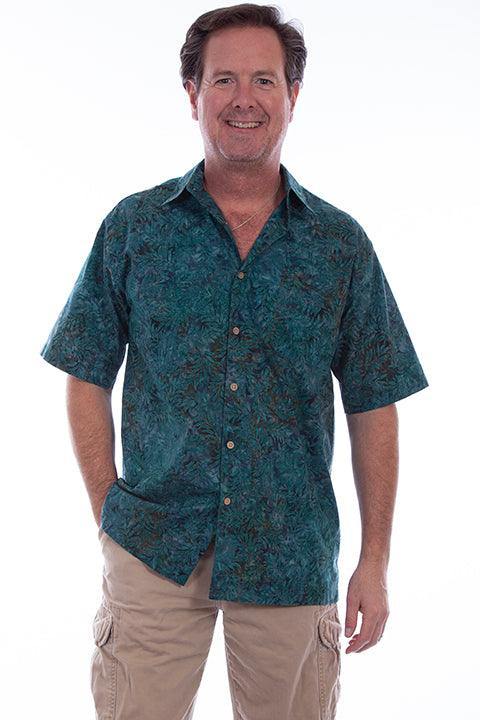 Scully DEEP SEA MEN'S S/S TEAL LEAF BATIK SHIRT - Flyclothing LLC