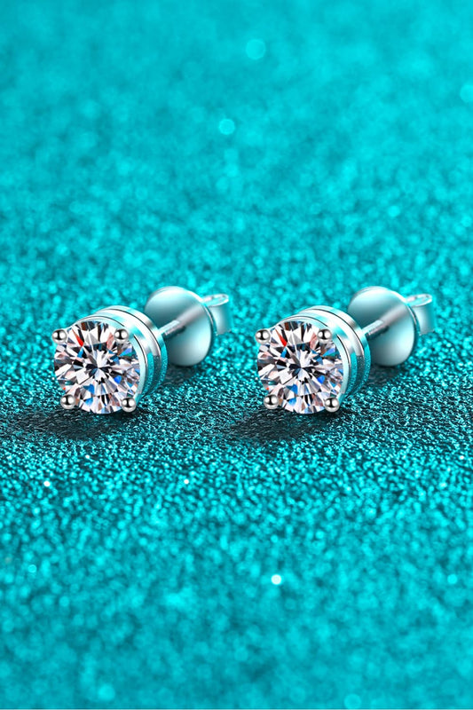 2 Carat Moissanite Rhodium-Plated Stud Earrings - Flyclothing LLC