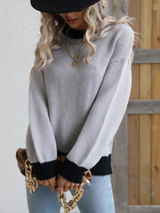 Contrast Trim Drop Shoulder Pullover Sweater - Trendsi