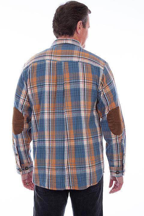 Scully BLUE ELBOW PATCH FLANNEL SHIRT - Flyclothing LLC