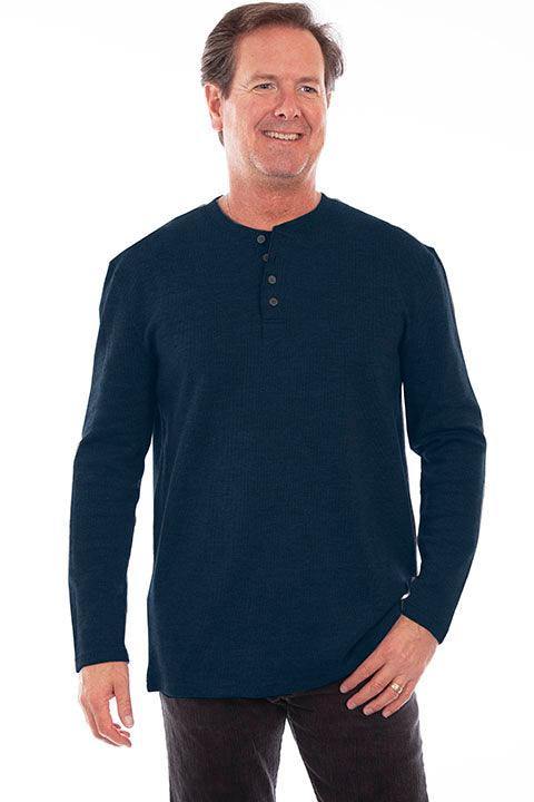 Scully NAVY HEATHER RIB HENLEY - Flyclothing LLC