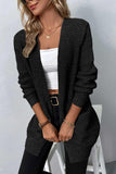 Rib-Knit Open Front Pocketed Cardigan - Flyclothing LLC