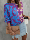 Leopard Round Neck Long Sleeve Sweater - Trendsi