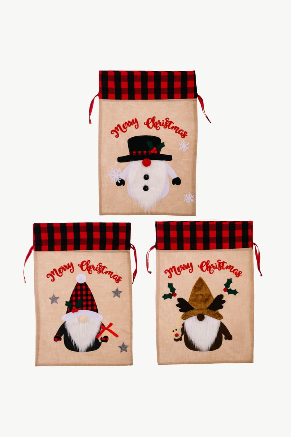 3-Pack Christmas Graphic Drawstring Gift Bags - Flyclothing LLC