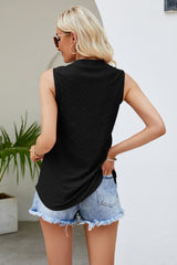 Notched Neck Curved Hem Eyelet Tank - Flyclothing LLC