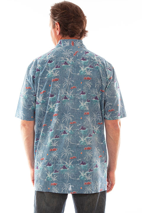 Scully Leather Farthest Point Blue S/S Blue Palm Tree Shirt