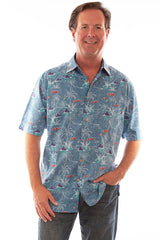 Scully Leather Farthest Point Blue S/S Blue Palm Tree Shirt