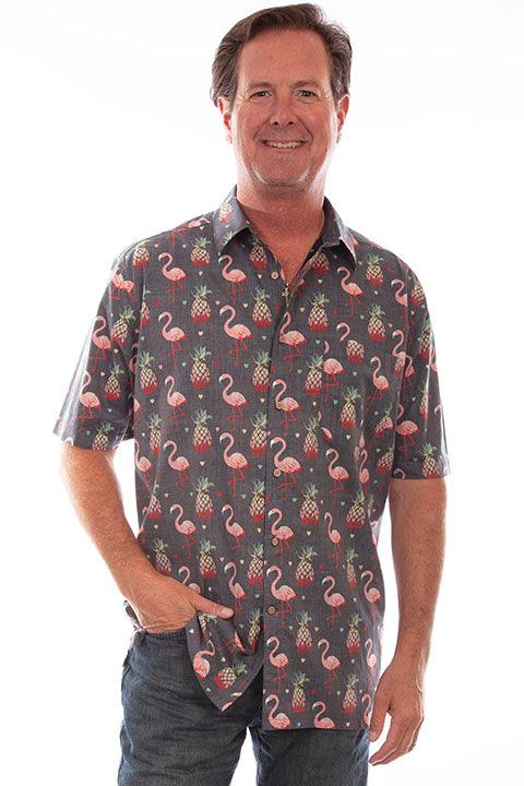 Scully Leather 100% Cotton Black S/S Flamingos & Pineapples Shirt - Flyclothing LLC