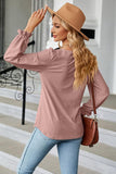 Round Neck Flounce Sleeve Blouse - Trendsi