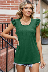 Ruffled Ruched Round Neck Tank - Flyclothing LLC