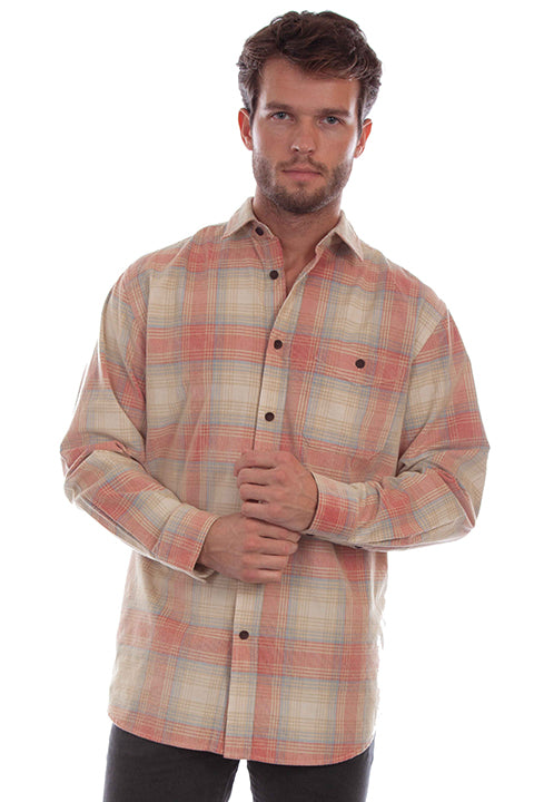 Scully Leather Farthest Point Red-Tan Corduroy Plaid Shirt