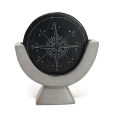 Compass Soapstone Sculpture, Dark Gray Stone - SMOLArt